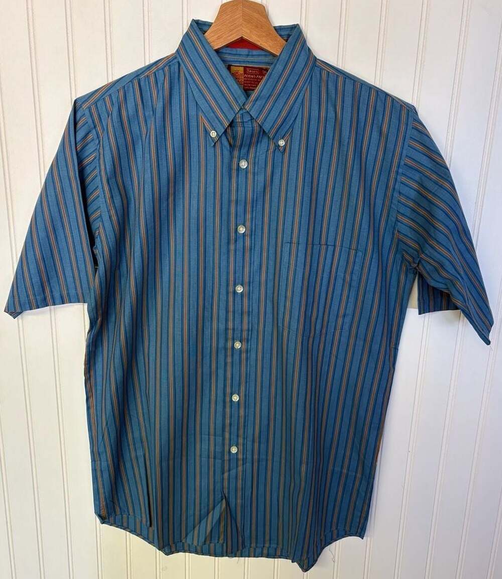 Vintage Sears Kings Road Perma-Prest Striped Short Sleeve Button-Down Shirt
